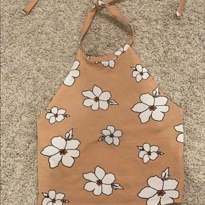 Forever 21 Coral Floral Halter Top